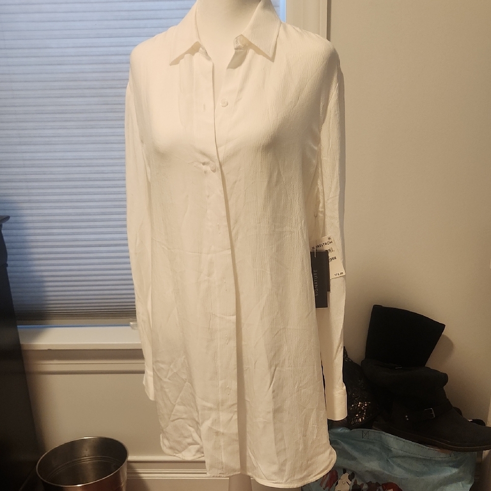 Elegant White Button-Up Shirt Dress